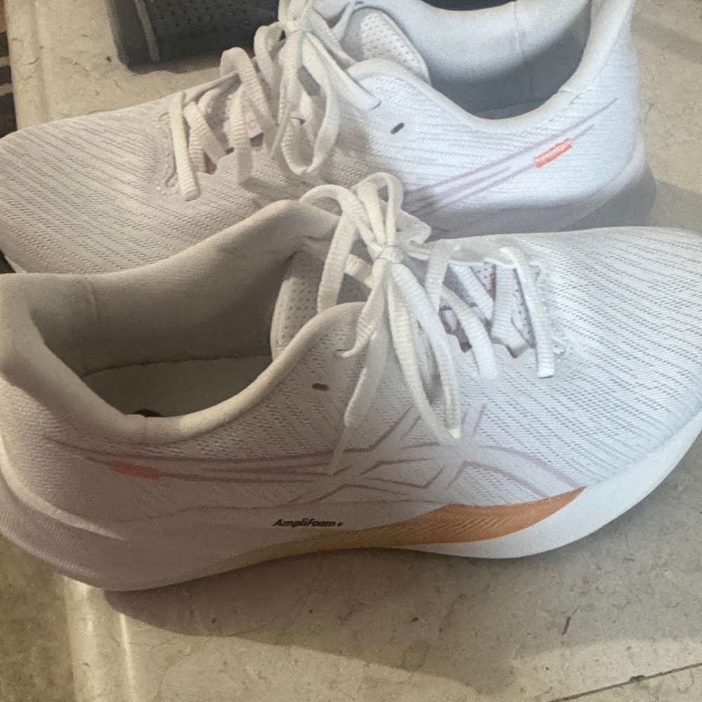 ASICS Women's White Running Shoes with Peach Accent